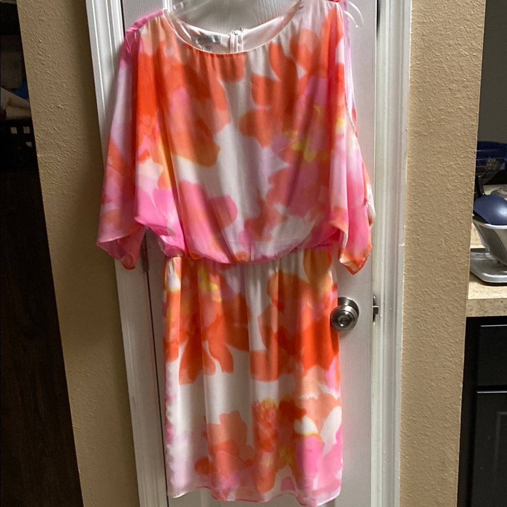 London Times Pink and Orange Floral Midi Dress NWOT